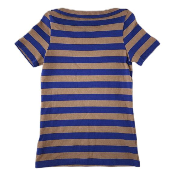 NWOT Burberry Brit Brown & Blue Striped Short Sleeve Knit Top Sz S - Picture 2 of 8